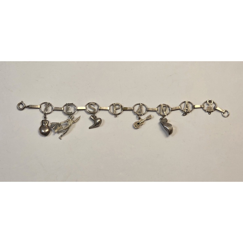 Vintage Alpaca Silver Espana Charm Bracelet 8"